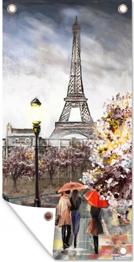 Peinture d'affiche de jardin - Paris - France - Peinture à l'huile - 30x60 cm - Toile de jardin - Affiche d'extérieur