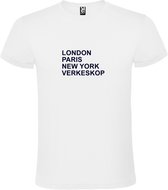 wit T-Shirt met London,Paris, New York ,Verkeskop tekst Zwart Size XXXXXL