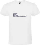 wit T-Shirt met London,Paris, New York ,Worteleschrabbersriek tekst Zwart Size XL