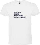 wit T-Shirt met London,Paris, New York ,Knollenrijk tekst Zwart Size XXXXL