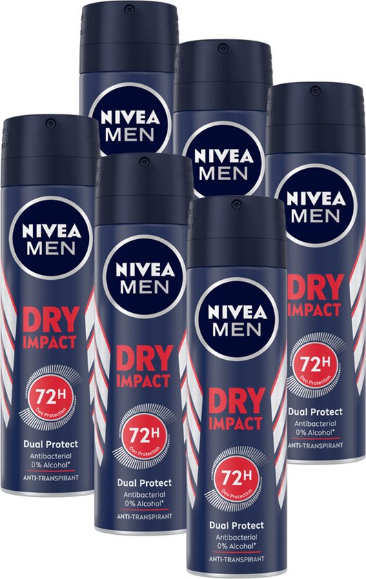 NIVEA MEN Dry Impact Deodorant Spray - 6 x 150 ml - Voordeelverpakking | bol