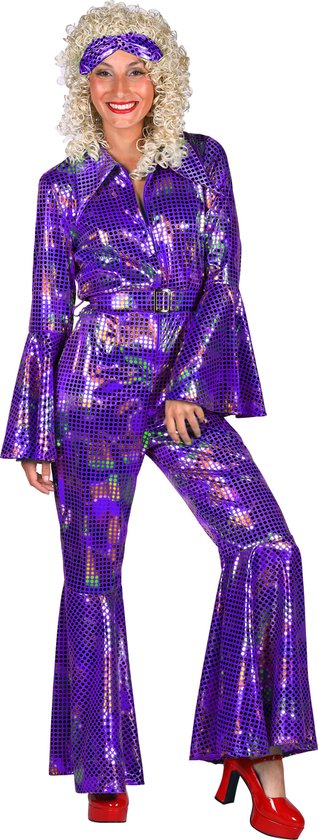 'Catsuit Disco - Dames - Disco 80/90 - Hippie - Carnaval - Verkleedkleding - Paars - Maat S