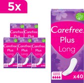 Carefree Plus Long inlegkruisjes - met ultieme verbeterde kern - parfumvrij - absorptiegraad vier - extra lang - 5 x 40 stuks