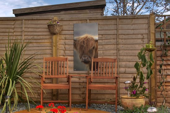 Affiche de jardin Highlander écossais - Cornes - Cheveux - 30x60 cm - Toile de jardin - Affiche extérieure