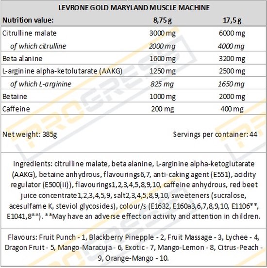 LEVRONE GOLD MARYLAND MUSCLE MACHINE 385 g