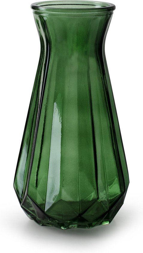 Jodeco Flower vase - Modèle élégant - vert/verre transparent - H15 x D10 cm