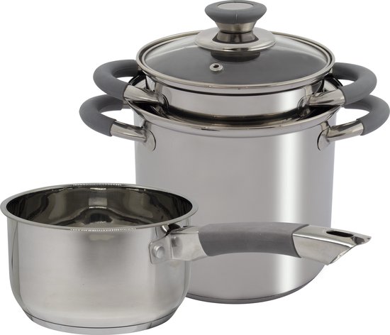 Pentole Agnelli Professioneel aluminium 3 mm, hoge pan met twee handgrepen 32 cm zilver/zwart