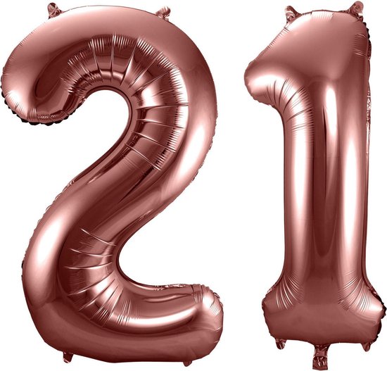Folat Folie ballonnen - 21 jaar cijfer - brons - 86 cm - leeftijd feestartikelen