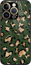 Casimoda® hoesje - Geschikt voor iPhone 14 Pro Max - Luipaard Groen - Luxe Hard Case Zwart - Backcover telefoonhoesje - Groen