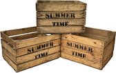 Fruitkist gebruikt met opdruk Summer Time Set van drie houten kratten.