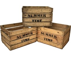 Fruitkist gebruikt met opdruk Summer Time Set van drie houten kratten.