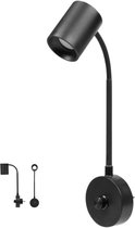 LED Warm Licht - Plug-in - Leeslamp - Stekkerlamp - Nachtlamp - Dimbaar - Flexibele Hals - 3W - 200 Lumen - Zwart