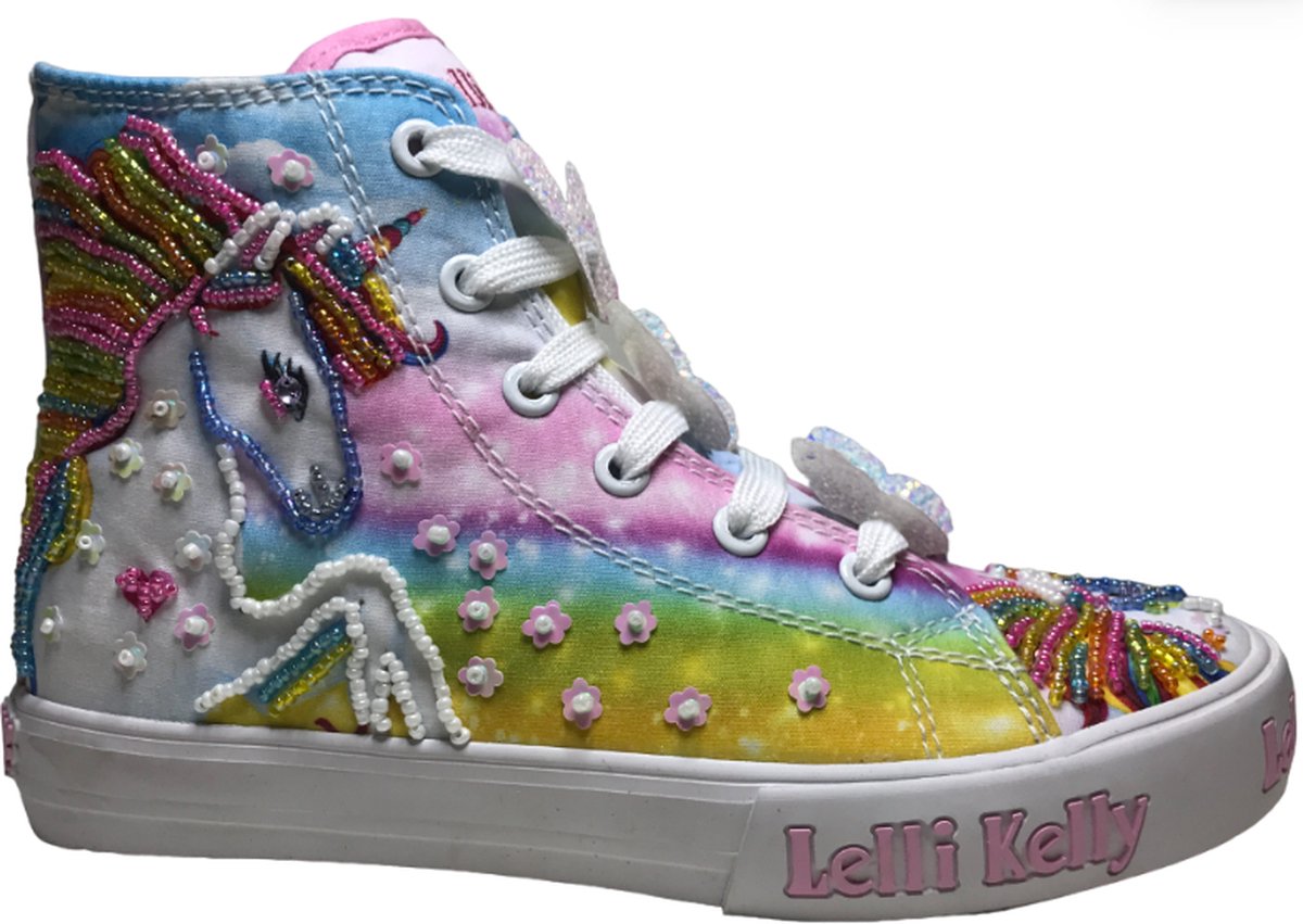 Lelli Kelly - Mt 32 - Veter/rits hoge canvas sneakers unicorn - LK9099 - Wit