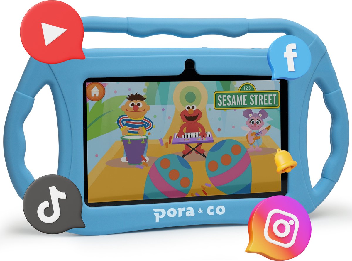 Pora&Co Kindertablet vanaf 3 jaar - 16GB - Ouders App - Tablet Kinderen - 7Inch - Android 10 - Blauw