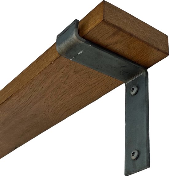 GoudmetHout Massief Eiken Wandplank - 100x10 cm - Donker eiken - Industriële plankdragers L-vorm zonder coating - Staal - Wandplank hout