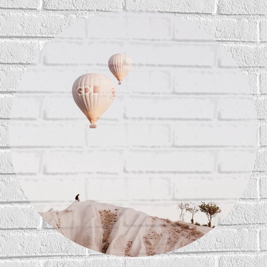 WallClassics - Muursticker Cirkel - Ballons à air chaud au-dessus des Montagnes - 70x70 cm Photo sur Muursticker