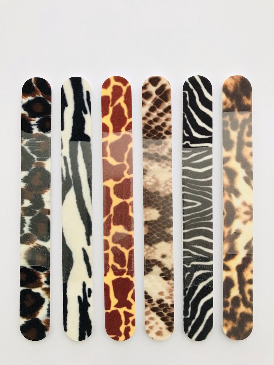 Creation Lamis - 6 Nagelvijlen in 6 verschillende dierenprints: Giraffe, Luipaard, Panter, Slang, Witte Tijger, Zebra - Set met 6 stuks