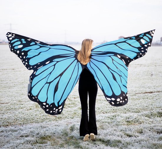 KIMU Grote Vlinder Vleugels Kinderen Blauw - Maat 134 140 146 152 158 164 - Kostuum Pak Vlindervleugels Kind Kinder Butterfly Festival