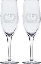 Gegraveerde set champagneglazen 16,5cl Gefeliciteerd 15 jaar getrouwd