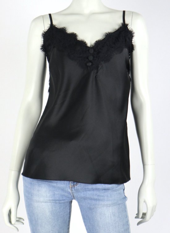 Dames top satijn met kant zwart One size 38/42