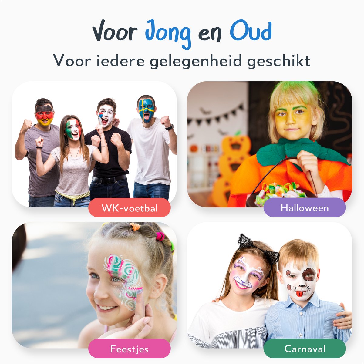 CREACOL Schminkset - 16 Kleuren Grimas Schmink Kinderen - Grime Schmink - Met Bio Gliters & Haarkrijt — afbeelding 4