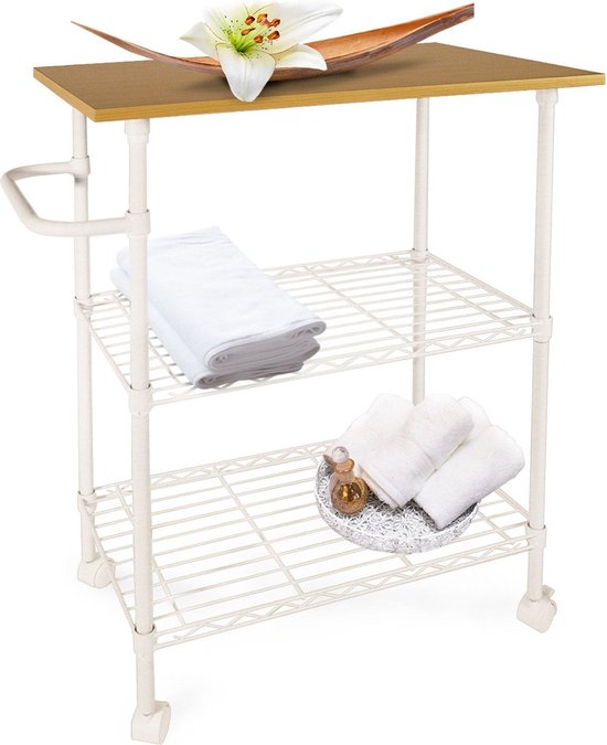 en.casa] Keukentrolley Sunndal met 3 manden keukenrek op wielen stalen serveerwagen uitklapbare manden plank voor keuken badkamer 64,5x27x27 cm zwart