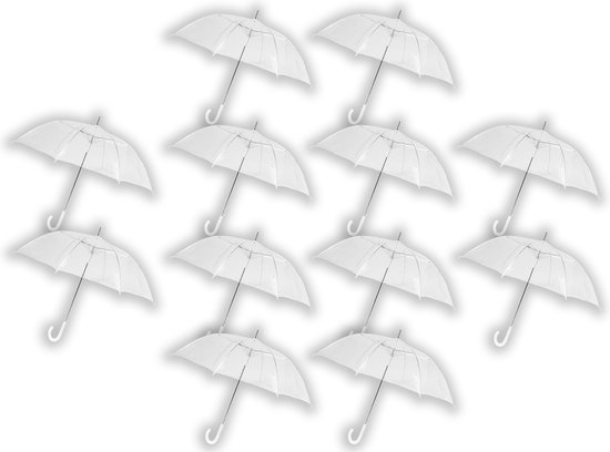 12 stuks Paraplu transparant plastic paraplu's 100 cm - doorzichtige paraplu - trouwparaplu - bruidsparaplu - stijlvol - bruiloft - trouwen - fashionable - trouwparaplu