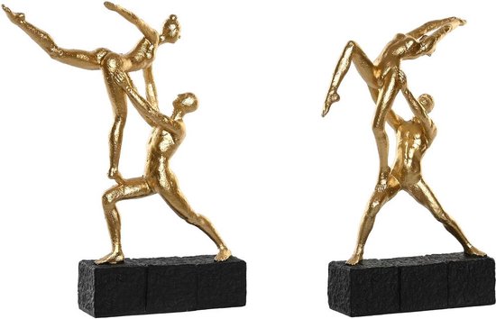 Decoratieve figuren DKD Home Decor Zwart Gouden Hars Gymnast Modern (21 x 5,5 x 25,5 cm) (2 Stuks)