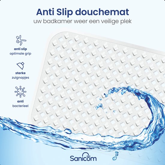 Badmat Antislip - Douchemat - Antislipmat Bad - Antislipmat Douche - Schimmelbestendig - Met Zuignappen - Wasbaar - Wit