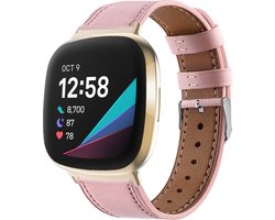 By Qubix - Compatible Fitbit bandje - geschikt voor Fitbit Versa 3/4 & Sense 1/2 leren bandje - Roze Smartwatchbandje bandje Armband Polsband Strap Band Watchband
