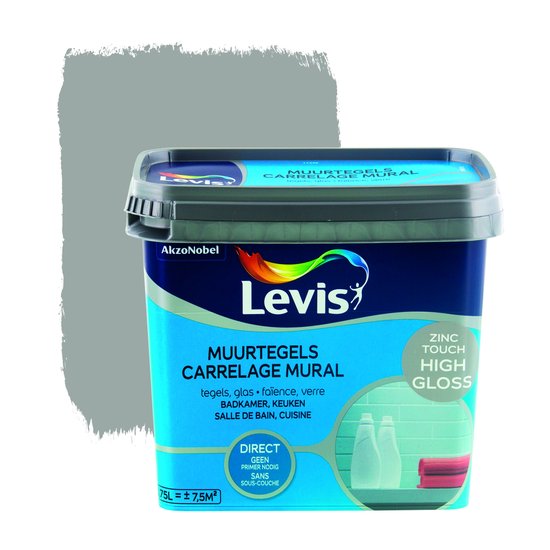 Levis Opfrisverf - Muurtegels Verf- Hoogglans - Zinc Touch - 0.75L