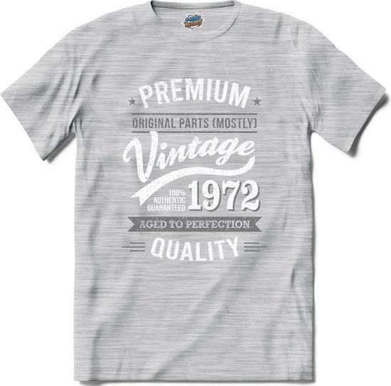 Vintage Legend Sinds 1972 - verjaardag en feest cadeau - Kado tip - T-Shirt - Unisex - Donker Grijs - Gemêleerd - Maat M
