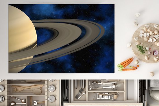 KitchenYeah® Inductie beschermer 80.2x52.2 cm - Saturnus tegen een donkerblauwe hemel - Kookplaataccessoires - Afdekplaat voor kookplaat - Inductiebeschermer - Inductiemat - Inductieplaat mat