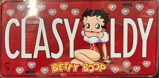 Betty Boop CLASY LDY. Metalen wandbord in reliëf 15 x 30 cm.