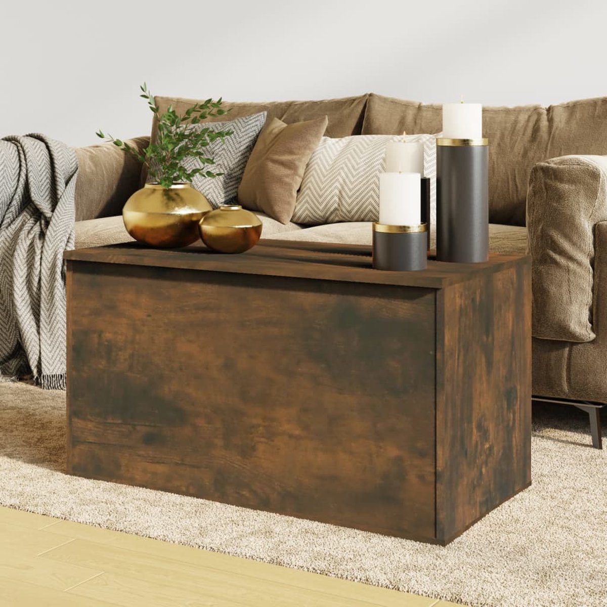 Opbergkist spaanplaat 84x42x46 cm kleur smoked eiken