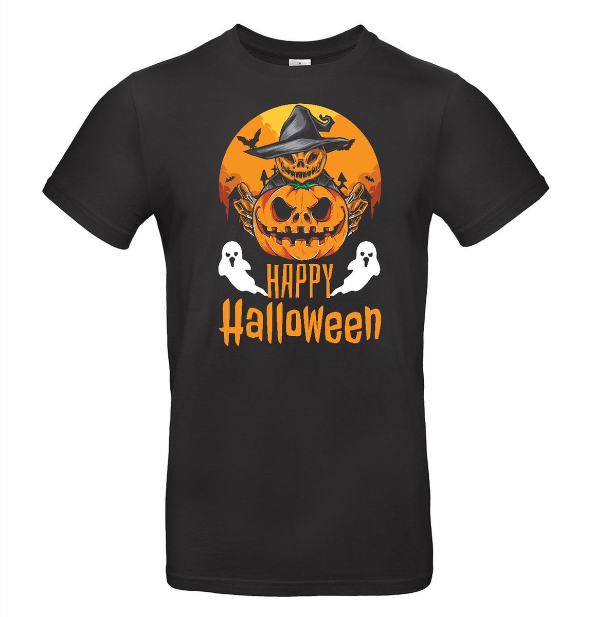 Zwart Halloween T-shirt met opdruk Happy Halloween 128