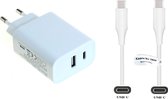 2 Poort snellader + 0,8m USB C kabel. 20W PD Fast Charger oplader. Adapter lader geschikt voor o.a. Samsung Galaxy Note 10, 10+, Note 20, 20 Ultra, M53, S22, Z Fold 4, Tablet Tab S8, S8+, S10 5G (alleen 5G versie)