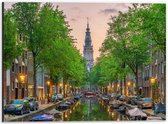 Dibond - Gracht in De Straten van Amsterdam - 40x30 cm Foto op Aluminium (Wanddecoratie van metaal)