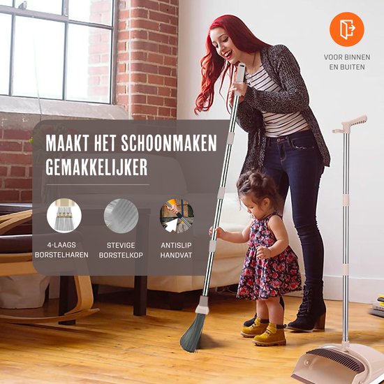 Mitclear Stoffer en Blik met Lange Steel, 180° Roterende Bezem, Huishoudelijke Stoffer met Aluminium Legering Lip, Bezem en Stofpan combo voor Binnen Buiten Tuin Huiskamer Keuken Kantoor Lobby