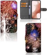 Portemonnee Hoesje Geschikt voor Samsung Galaxy S23 Smartphone Hoesje Kerstcadeau Vuurwerk