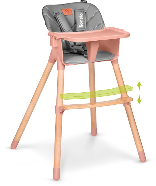 LIONELO Koen 2in1 kinderstoel met reduceerkussen naar 15/30kg, Duurzame constructie, 5-Puntsgordels veiligheidsgordels, 2-Staps hoogteverstelling, Afneembare dienblad, Verstelling voetsteun (BEIGE