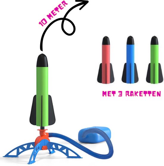 Tozy Speelgoed Raket - Inclusief 3 rakketten - Buitenspeelgoed met pomp-traptechnologie - Vlieg tot wel 10 meter de lucht in - Perfect voor kinderfeestjes en buitenspelen