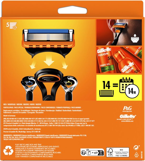 Gillette Fusion5 - Navulmesjes - Voor Mannen - 14 Navulmesjes