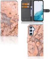 Wallet Book Case Geschikt voor Samsung Galaxy A54 5G Telefoon Hoesje Marmer Oranje