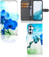 Telefoonhoesje Geschikt voor Samsung Galaxy A54 5G Wallet Book Case met foto Orchidee Blauw Valentijn Cadeautje Vrouw