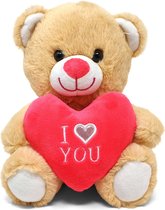 Licht bruine pluche knuffelbeer - 20 cm - incl. Valentijnskaart I Love You