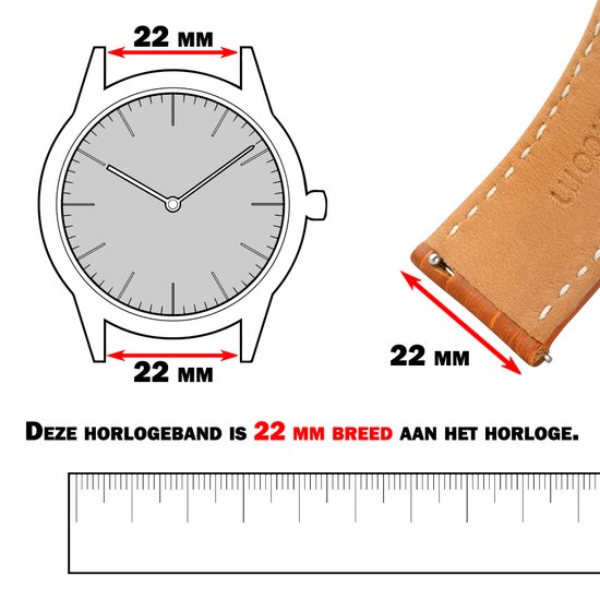 Kalfslederen Horlogebandje Zwart 22mm