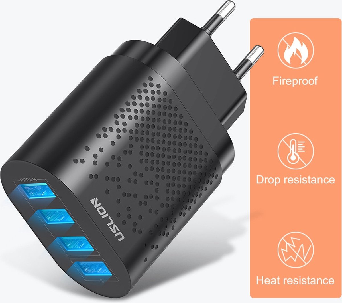 4 Poorts USB Oplader USB Stekker Snellader 48Watt 4 Usb Poorten USB...
