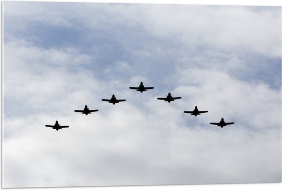 Acrylglas - Groep Vliegtuigen vliegend in V-vorm - 90x60 cm Foto op Acrylglas (Wanddecoratie op Acrylaat)
