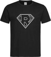 T-shirt Zwart avec lettre R " Superman " Logo imprimé Wit Taille L